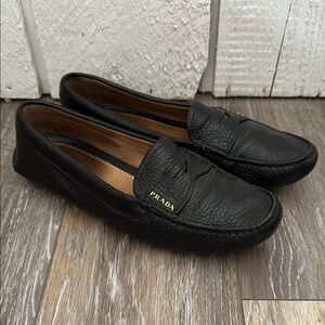 Prada Black Leather Drivers Moccasins